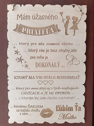 Drevená gravirovanà tabuľka s vyznaním lásky, 