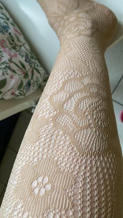 Dámske béžové sieťové pančuchy s kvietkami s/m, m