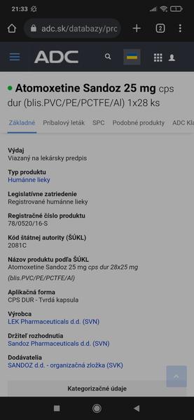 Atomoxetine Sandoz a ADHD