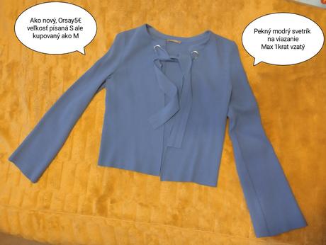 Pekný svetlomodrý svetrík na viazanie, orsay,s