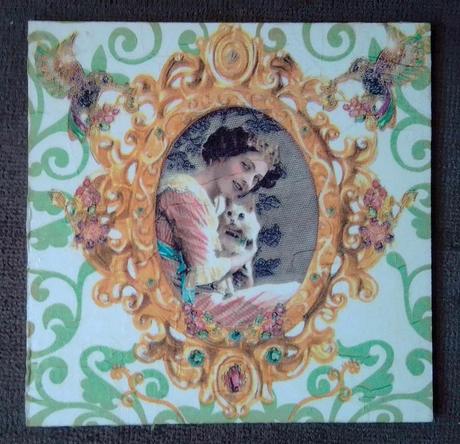 Obrázok vintage žena s mačkou, 