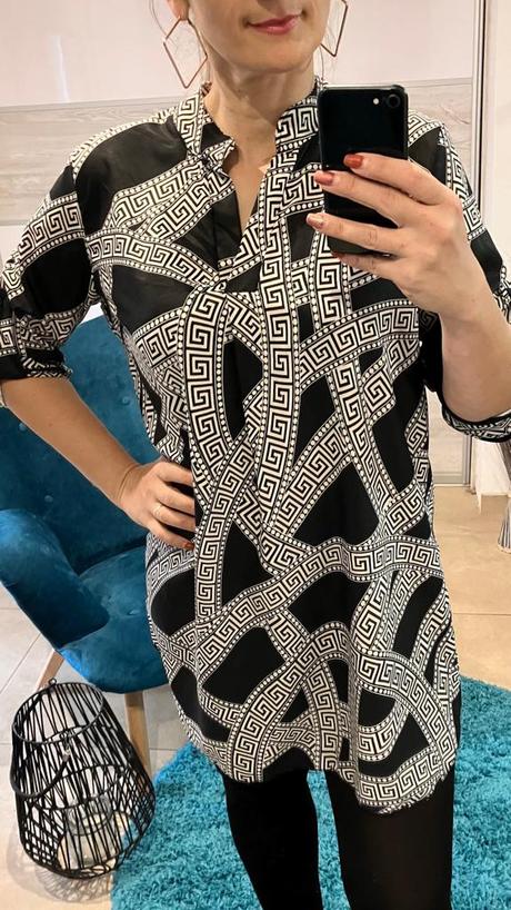 Dámska tunika s opaskom čierno-biela, l / m / s