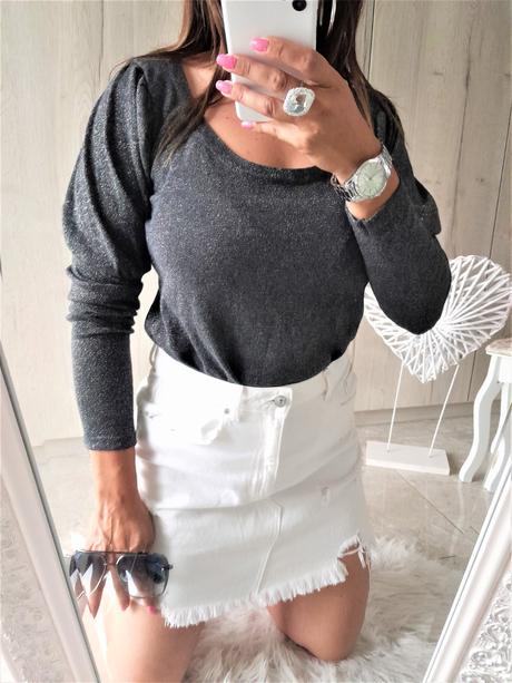 Svetrík s lurexom+naberané rukávy-m, m