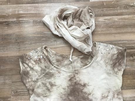 Batikované tričko s kamienkami+šatka, m