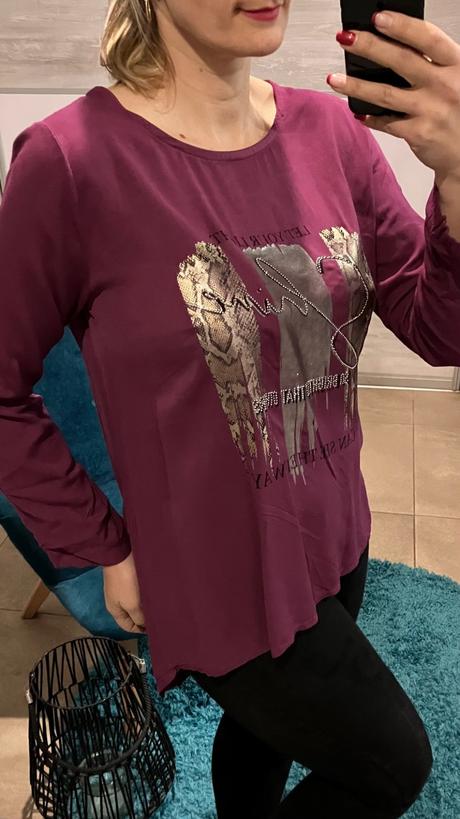 Tričko s potlačou a kamienkami cyklámenové (uni), l / m / s