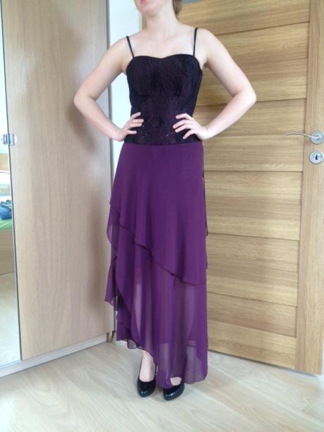 Fialové spoločenské šaty - dvojdielne, 38