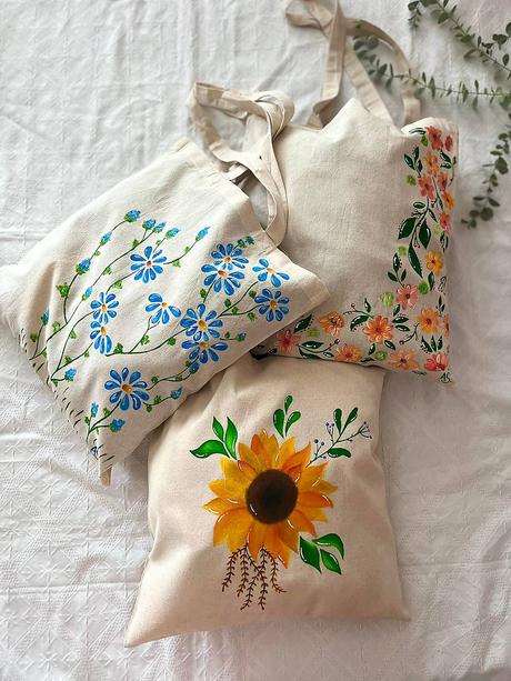 Plátené, ručne maľované tašky, 