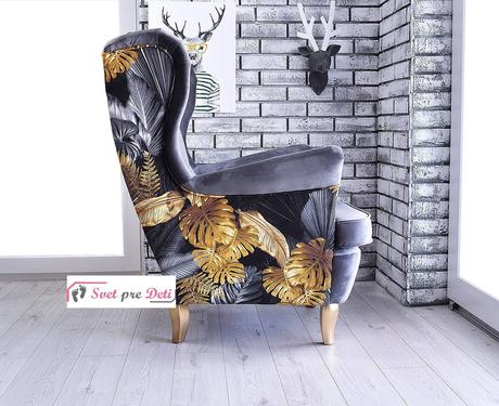 Kreslo grey cinamone + kvety,