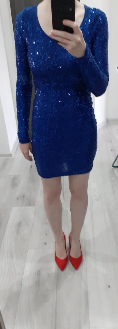 Modré flitrované šaty, cubus,34