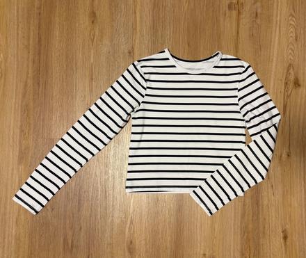 Proužkované tričko crop-top, h&m,146