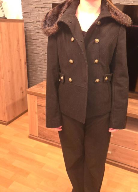 Čierny vlnený kabat 38, orsay,m