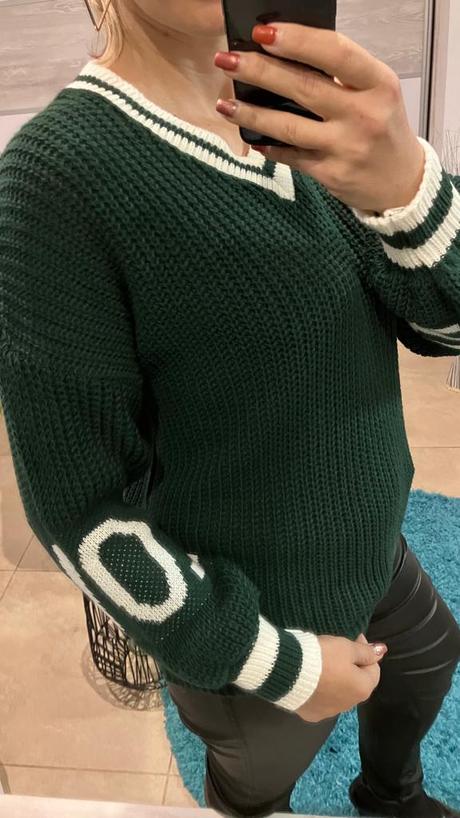 Dámsky sveter bielo-tmavozelený (uni), l / m / s / xl