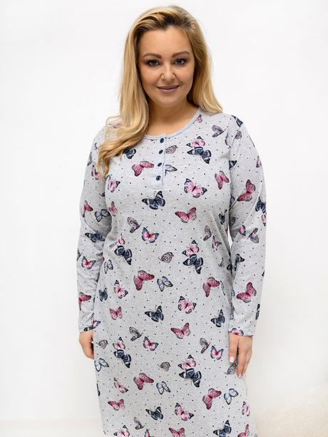 Dámska bavlnená nočná košeľa pre moletky s motýľmi, 4xl / xl / xxl / xxxl