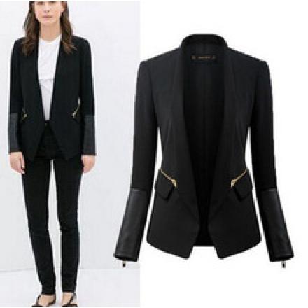 Cierne sako s kozenkovymi aplikaciami, s