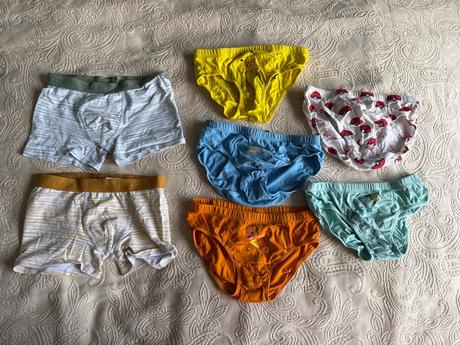 5x slipy, 2x boxerky, h&m,122