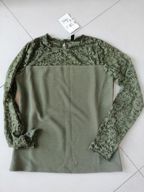 Dámske olivové tričko s čipkou, takko,s