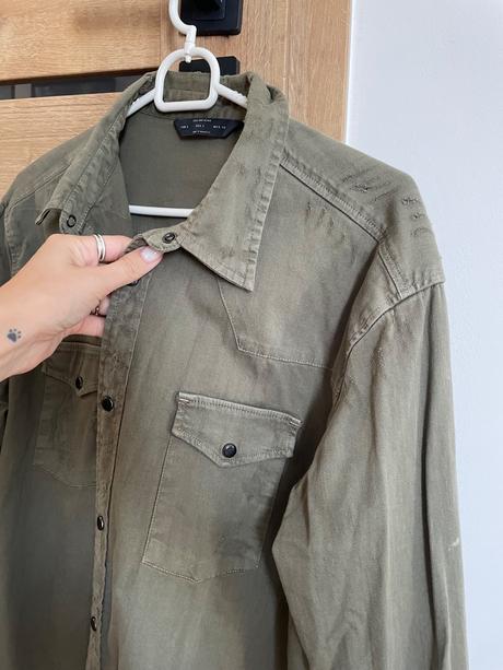 Khaki roztrhaná košeľa pánska, zara,m