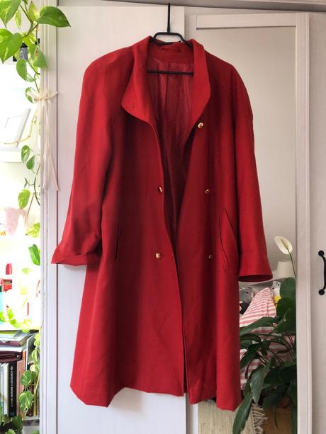 Červený oversize kabát/ červený vintage kabalt/ tň, l