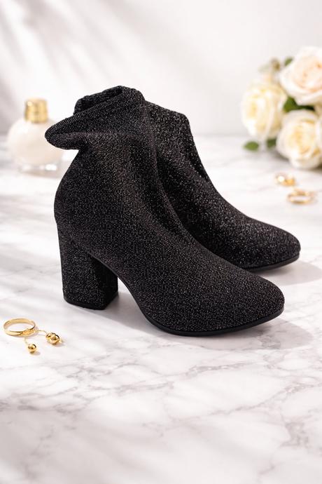 Dámske trblietavé členkové čižmy na hrubom podpätk, 36