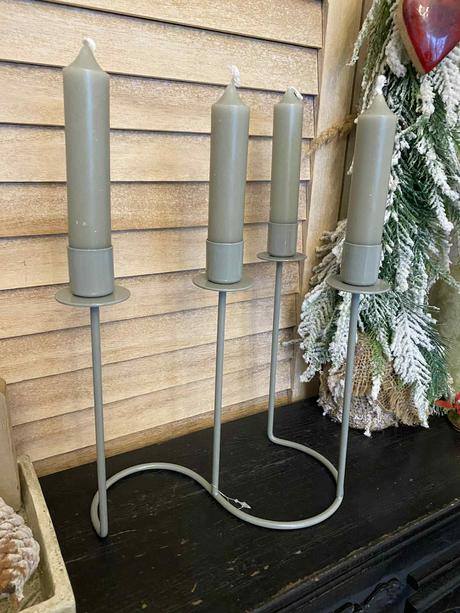 Kovový svietnik na 4 vysoké sviečky - zelenkavý, 