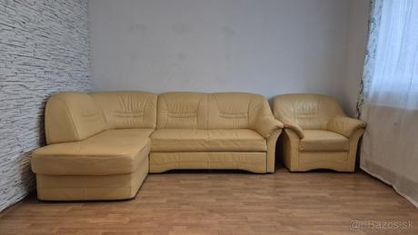 Kožená rozkladacia sedačka + kreslo, 