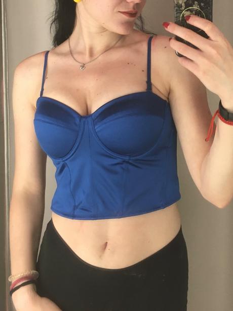 Dámsky modrý korzetový crop top, amisu,m