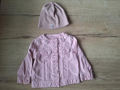 Rifľová bundička zn. benetton + čiapka zn. h&m, benetton,86