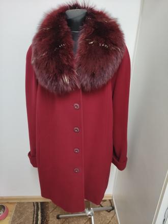 Krásny vlnený kabát golier pravá líška, 52