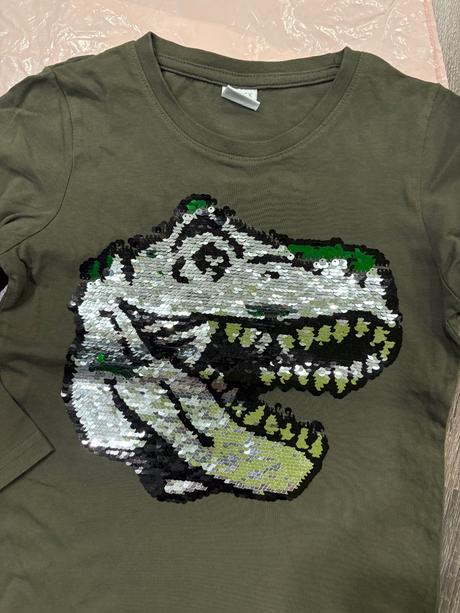 Lindex tricko s flitrami dinosaurus č.116, lindex,116
