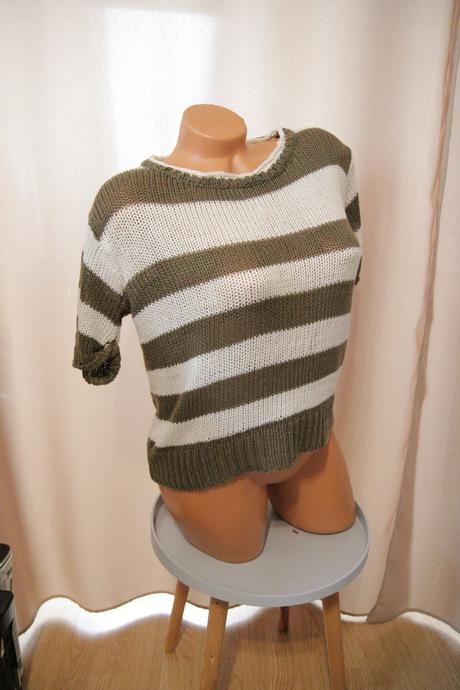 Bielo hnedý pletený top, l, l