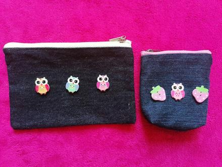 2x riflová peňaženka so sovičkami,