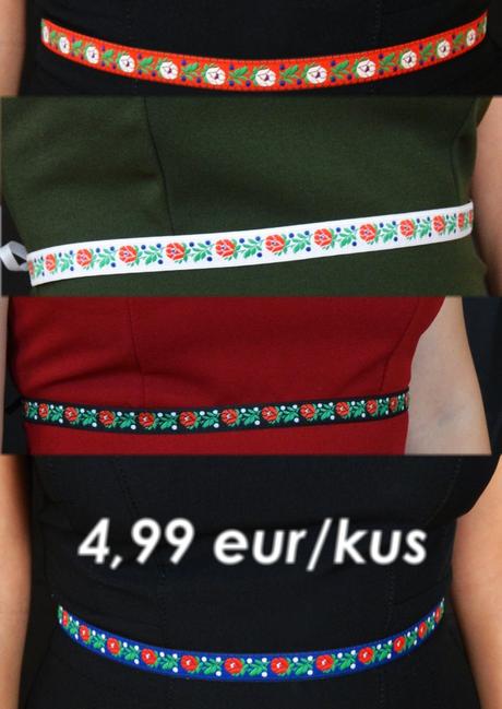 Dámsky úzky folklórny ľudový opasok na stužku, 