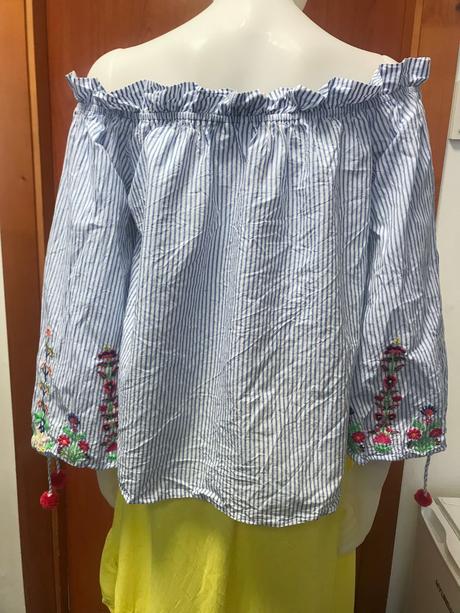 Pásikavá blúzka s výšivkou, 40, bonprix,40
