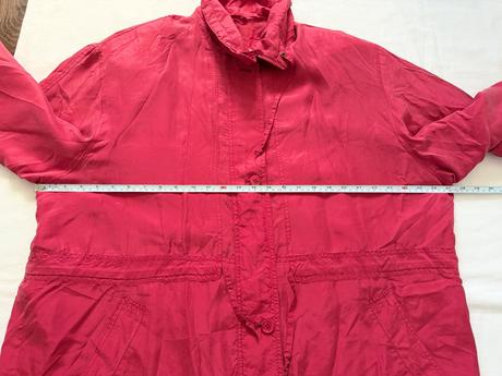 Hodvábna bunda parka vintage, malinovo červená,,