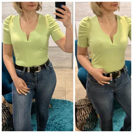 Dámske rebrované tričko s puf rukávom zelené, l / m / s