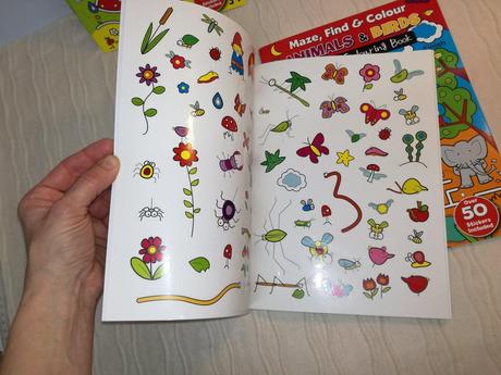 Maze, find & colour sticker & colouring book,