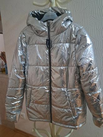 Strieborná prešívaná zimná bunda, l