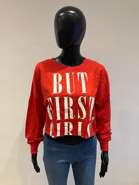 Dámska červená crop mikina s nápisom bershka (s), bershka,s