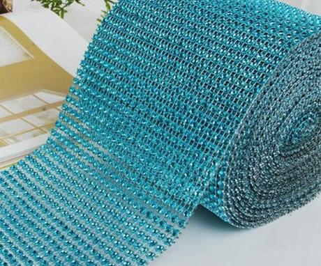 Štrasový pás tyrkys 3m/12cm - skladom,