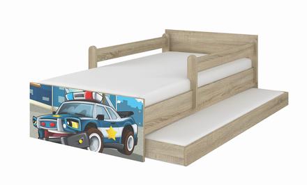 Detská postel sonoma auto + zábrany160x80, šírka (cm): 80,dĺžka (cm): 160