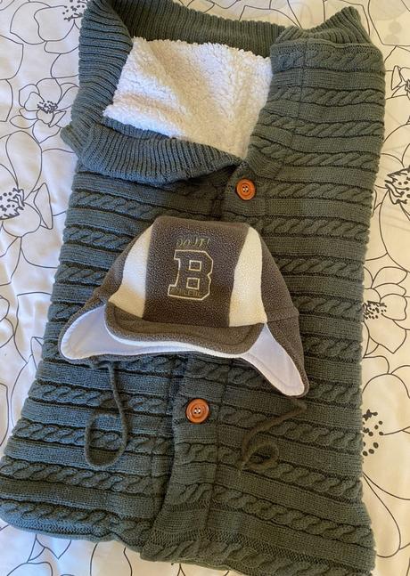 Teplý vak kožušinka - pletenina  + čiapka, 74