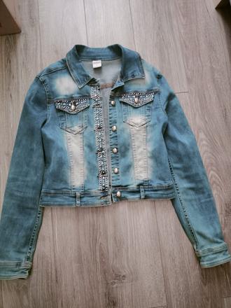 Riflová bunda s perličkami, l