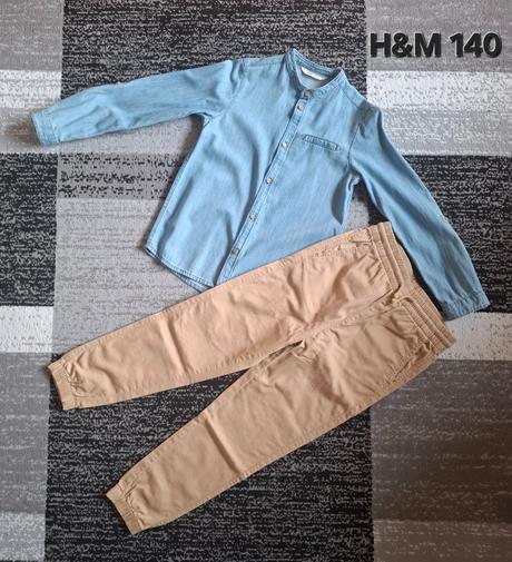 2pc košeľa džínsová so stojačikom+béžové nohavice, h&m,140