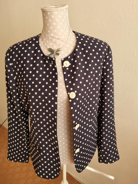 Modro-biele bodkované sako veľ. 40, 40