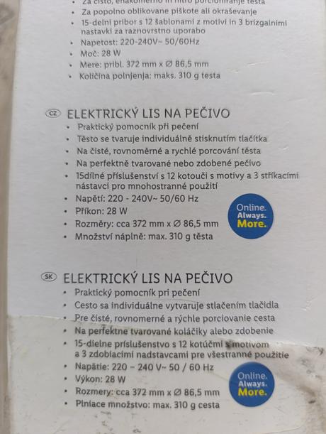 Elektrický lis na pečivo, 