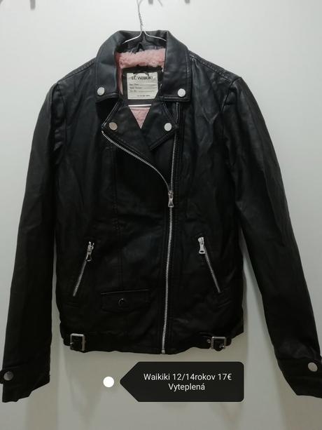 Čierna kožená bunda s kožušinkou, 164