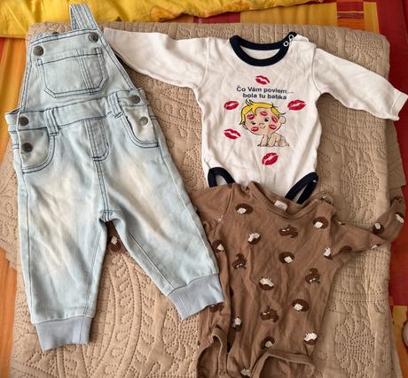 Riflové nohavice + 2x body, h&m,68