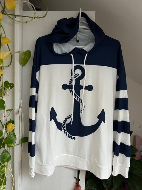 Dámska modrá mikina s kapucňou/ biela mikina, xl