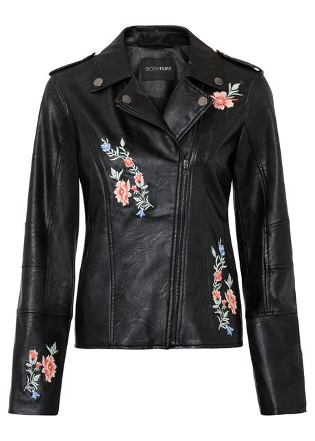 Koženková bunda s výšivkou, bonprix,40