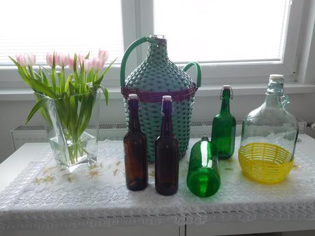 Sklo opletené / čisté fľaše zelené, hnedé,, 